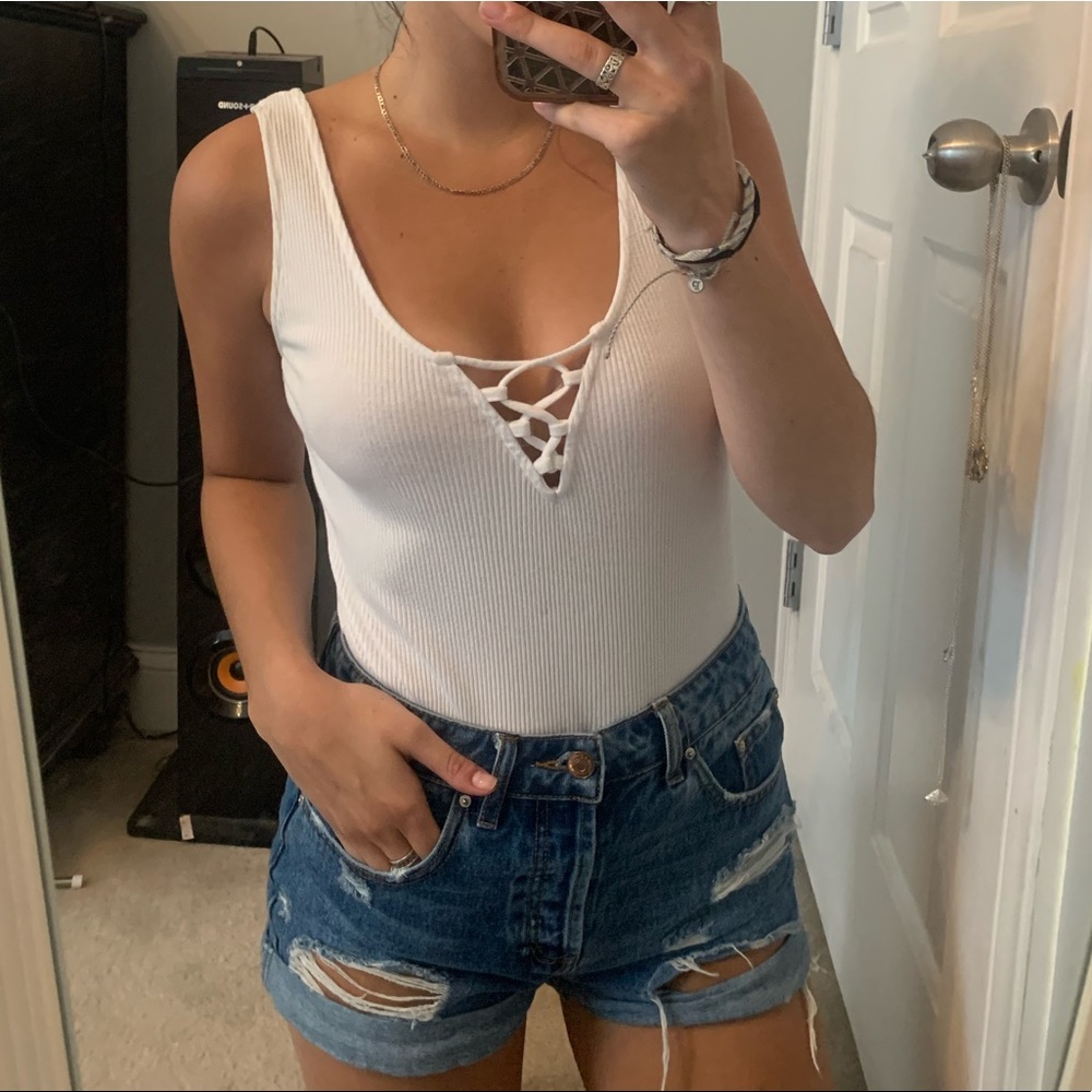 White cross front bodysuit